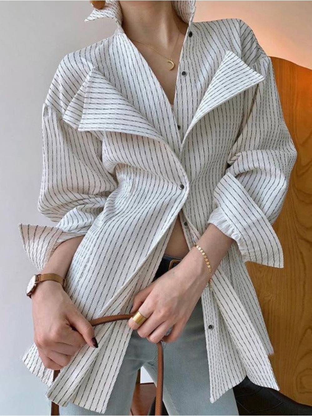 Striped White Button-Front Women's Shirt Dress